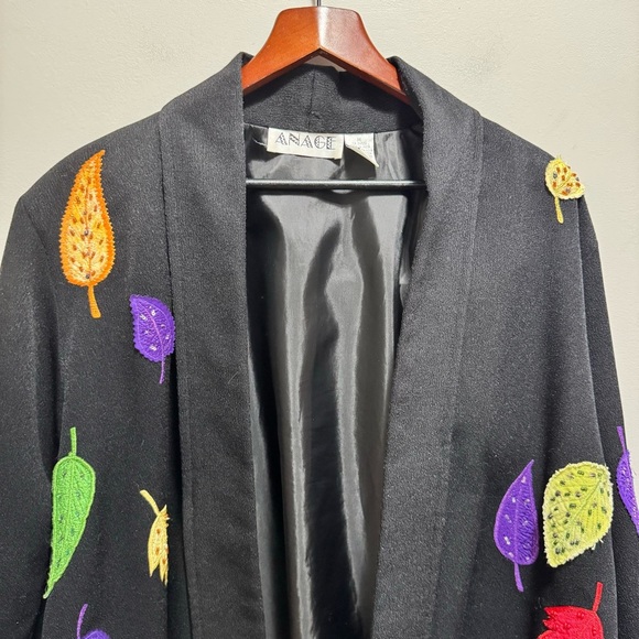 Vintage Anage Beaded Fall Leaves Oversized Open Front Blazer Size Medium - Picture 2 of 11
